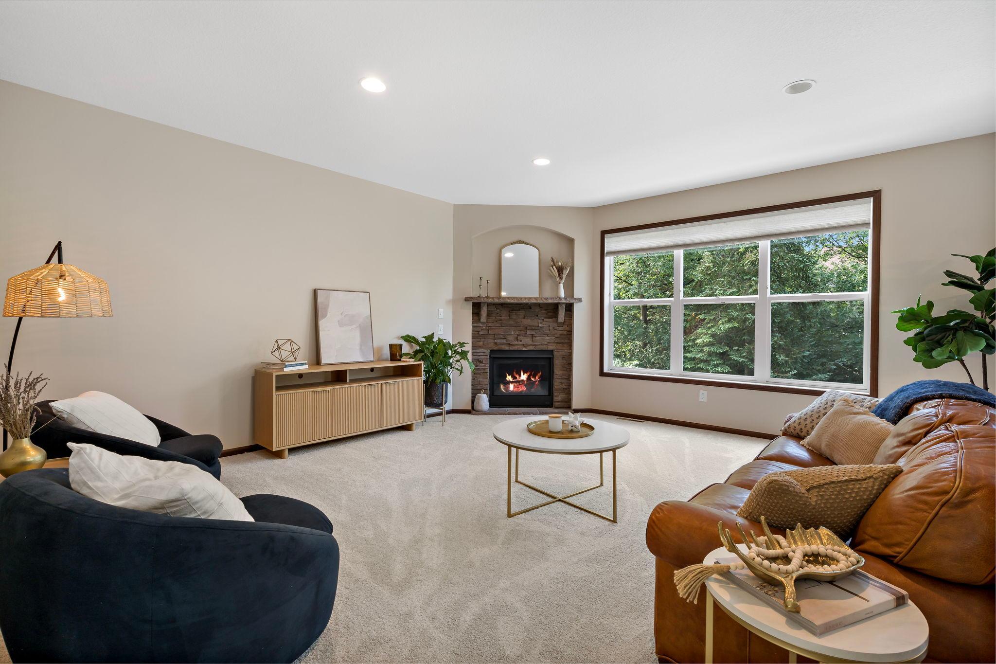 Gas fireplace in the main level family room