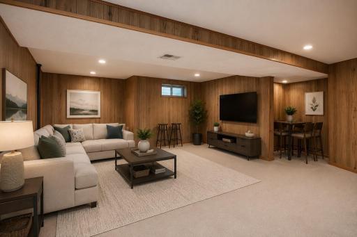Virtually Staged lower level family room!