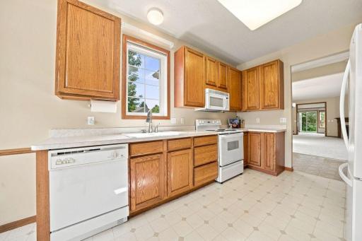 A kitchen window brightens the area.