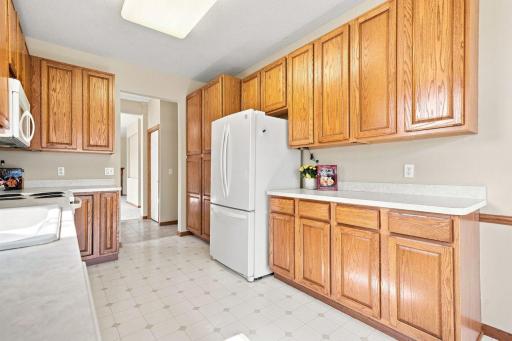 Plentiful cabinetry, some featuring pull-out shelving, make this kitchen both beautiful and functional.