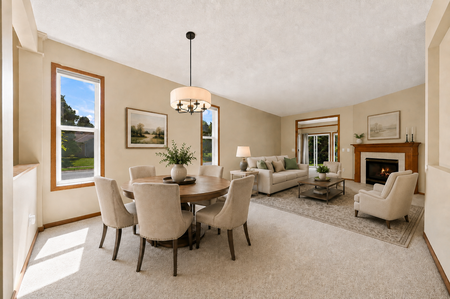 Virtually staged dining and living rooms