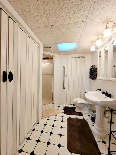 Lower level 3/4 bathroom w laundry closet
