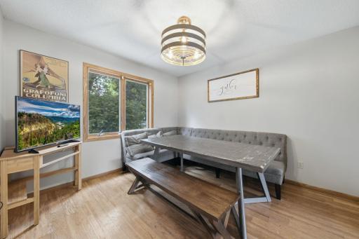 Spacious dining room with views of the back yard.