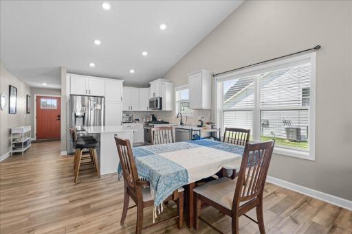 Dining room with lots of natural lighting.