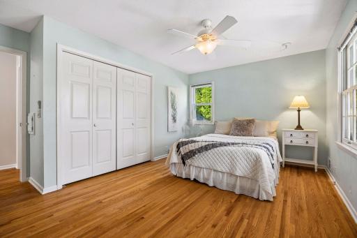 Notice the large closet and cieling fan with overhead lighting