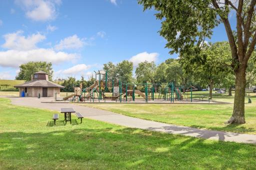 Picnic tables and playground