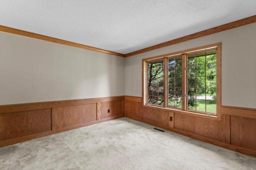 Executive office with double solid wood door entry, wainscot and gorgeous views of the yard| cul de sace location