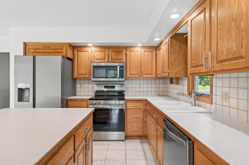 Kitchen with new stainless steel appliances