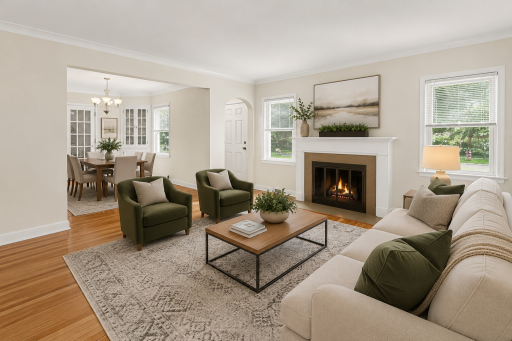 Cozy neutral-toned living room with plants