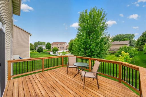 Enjoy sweeping views of the beautifully maintained backyard from this generous deck, where lush trees and open green space create a peaceful backdrop for everyday living and entertaining.