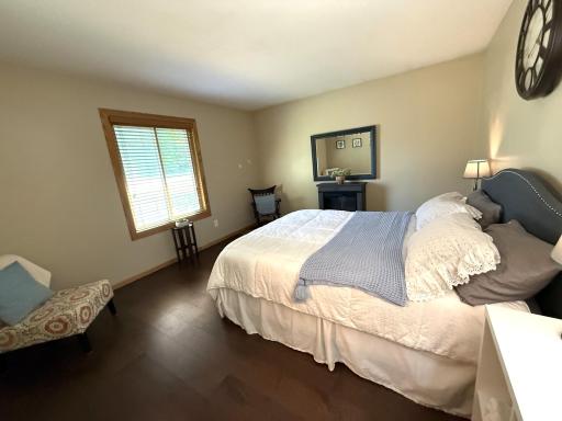 The window looks out the backyard and provides natural light by day.
