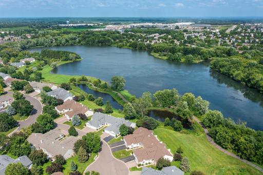 Aerial view of the lake and neighborhood.
