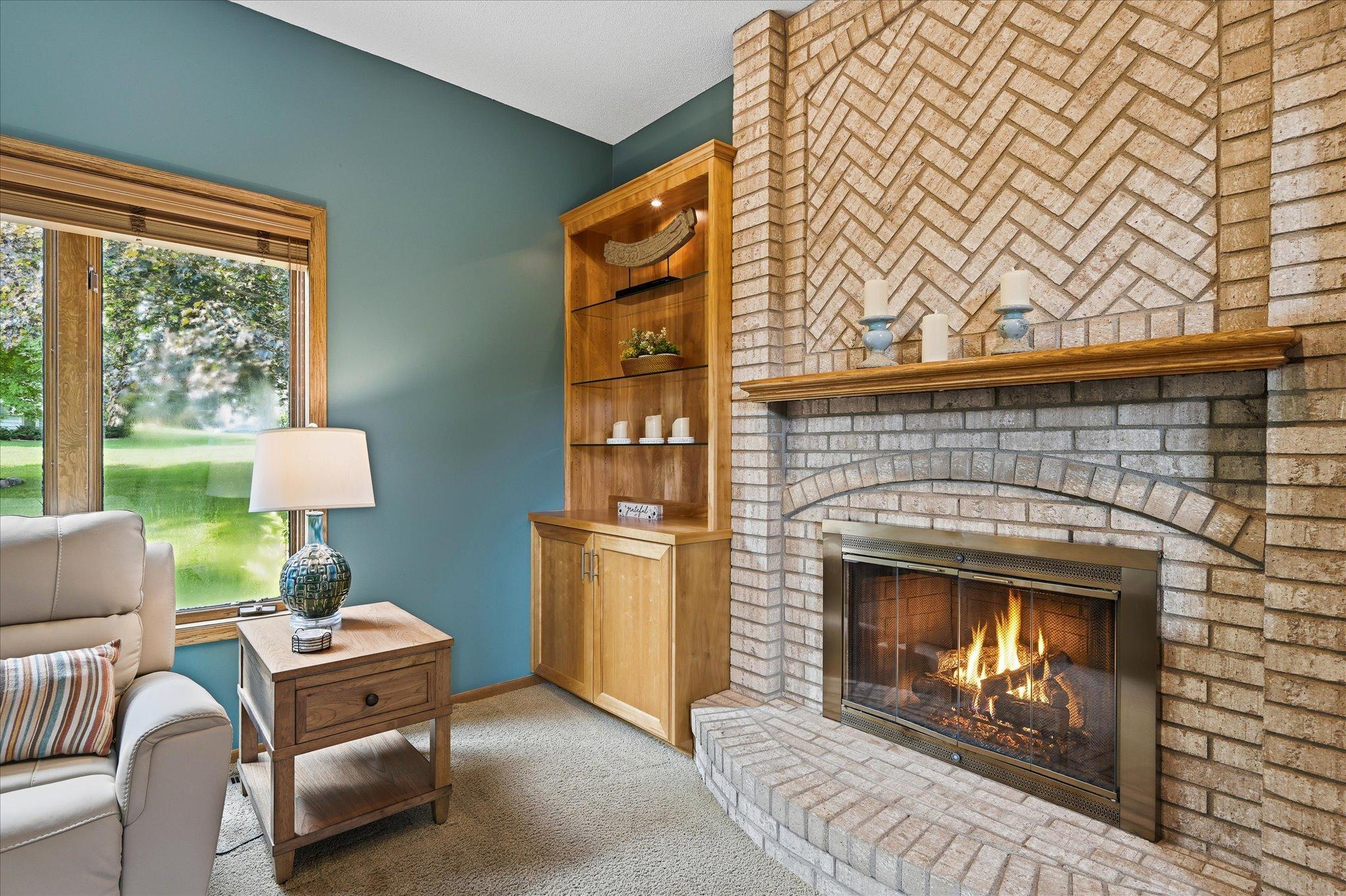 Cozy up by the fireplace on cool evenings.