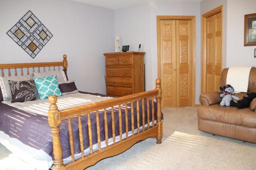 Primary bedroom with two walk-in closets.