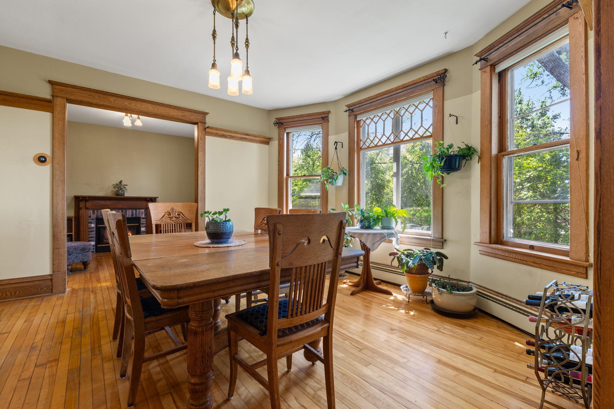 Formal Dining Room with chandelier and leaded glass windows