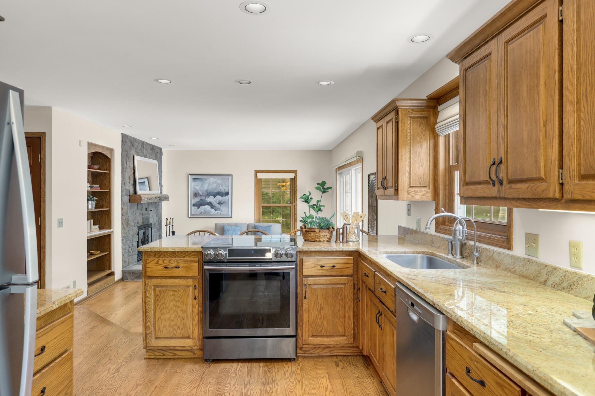 Kitchen opens up to Family Room