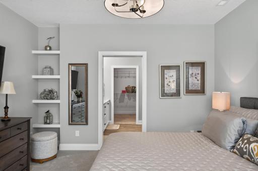Built-in shelves add a decorative touch and character.