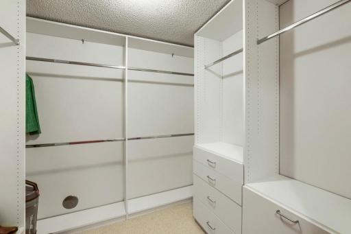 Fantastic walk in closet with built-in's in lower level bedroom.