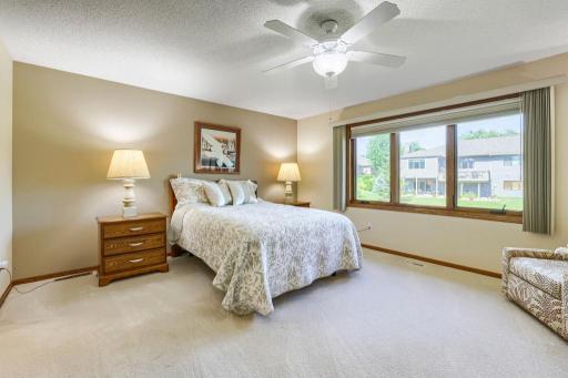 Main floor primary bedroom is quite large. Walk in closet and private bath.