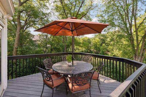 Composite deck overlooking the well maintained backyard