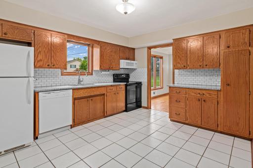 Open kitchen with lots of storage.