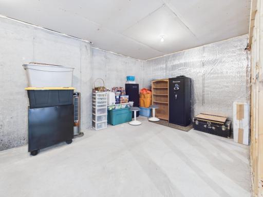 Unfinished basement with additional storage area