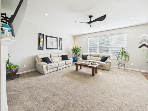 Spacious Family room with double sided fireplace