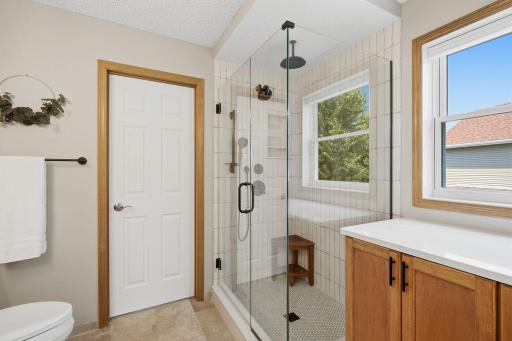 Frameless Glass Shower - Double Vanities - Bonus Makeup Station - Bright Windows