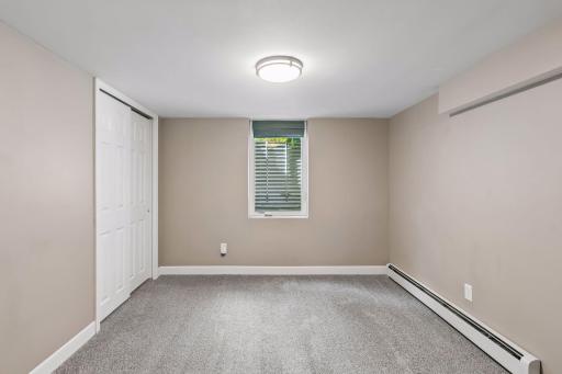 One of two bedrooms in lower level, with egress windows and generous closets.