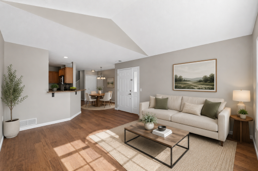 Virtually staged living/dining/kitchen photo