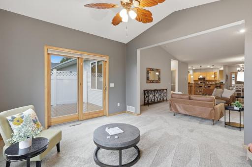 Enjoy your bright, welcoming and cozy sunroom, the perfect spot to relax and unwind.