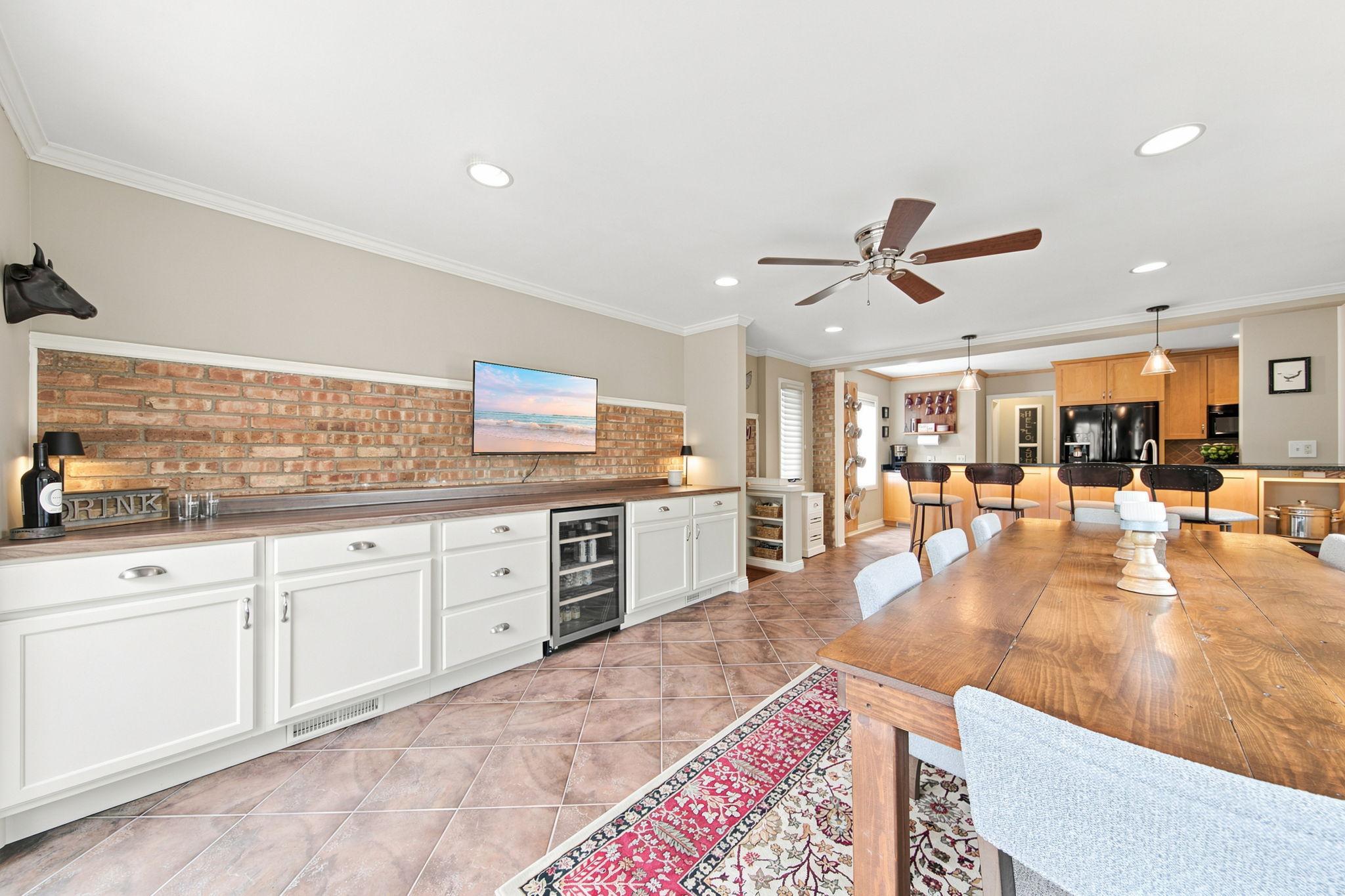 View from the sliding glass door into the kitchen/dining area