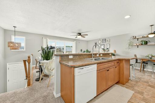 Lots of counter space in this open kitchen.