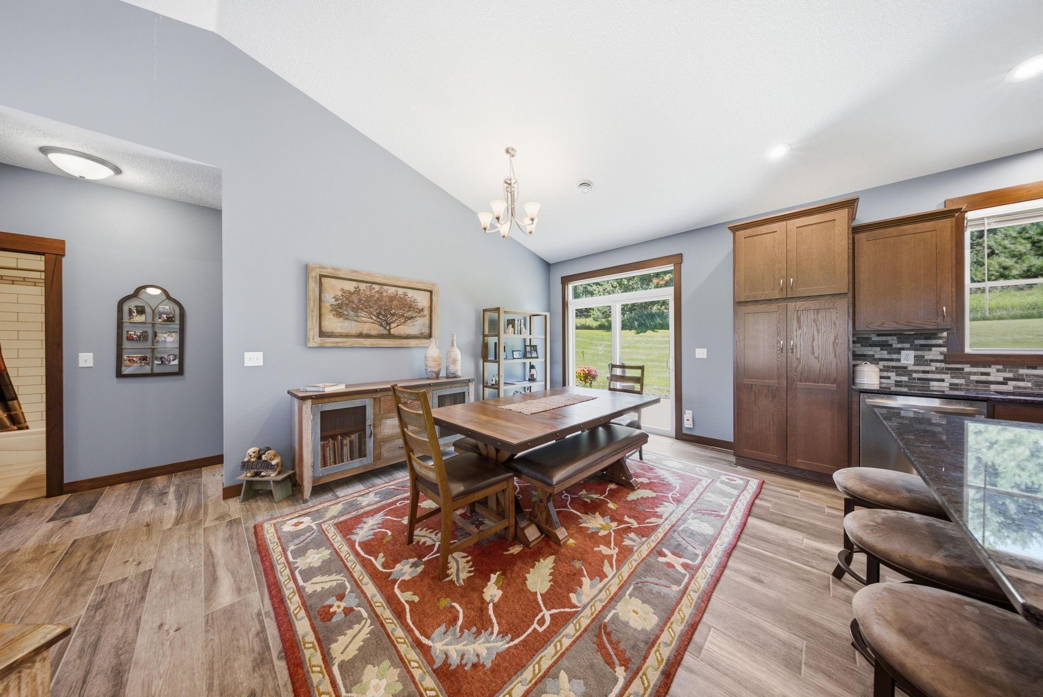 Bright dining space with plenty of room for family meals and gatherings.