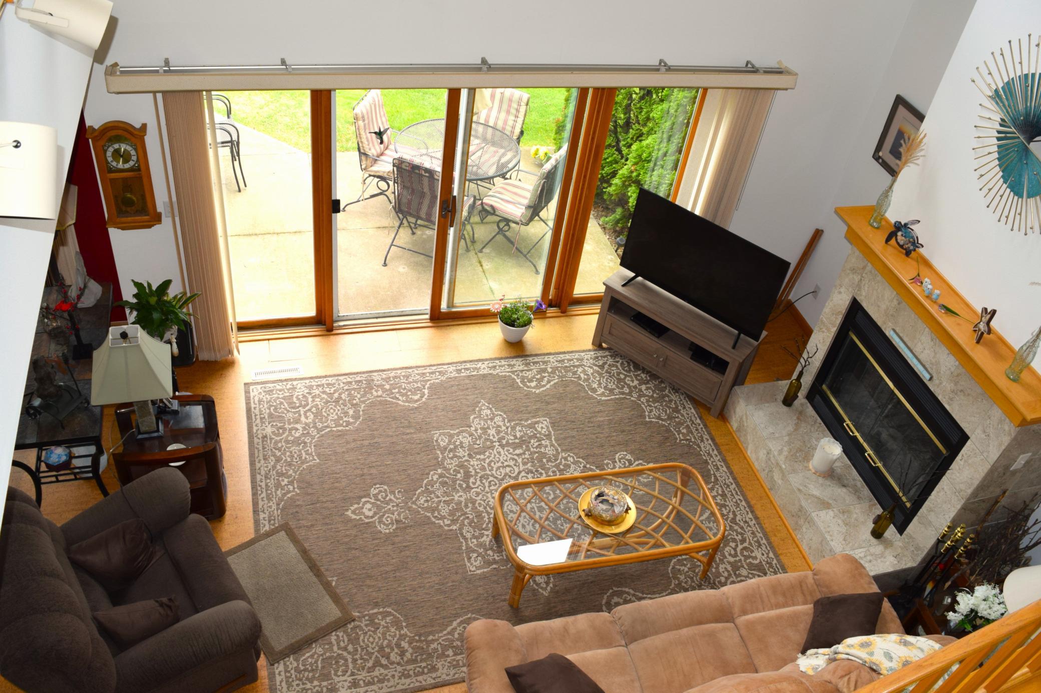 Looking down at the living room from above