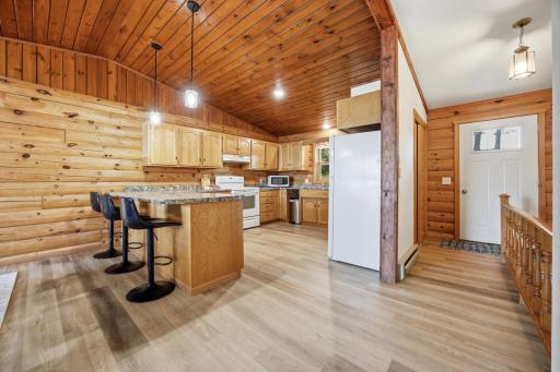 Ample kitchen storage and open peninsula seating