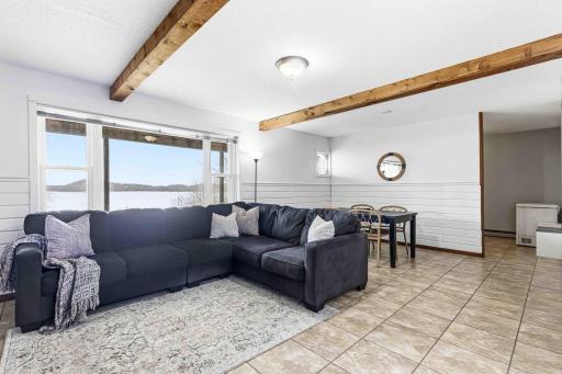 Huge basement family room with beautiful lake views