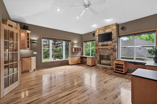 Complete with a built-in bar, this space is ready for everything from holiday celebrations to game-day gatherings.