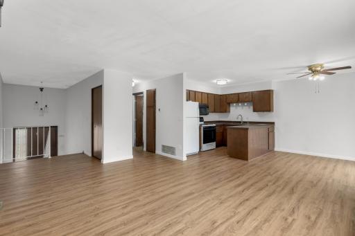 Living room looking back toward kitchen. Great open floorplan!