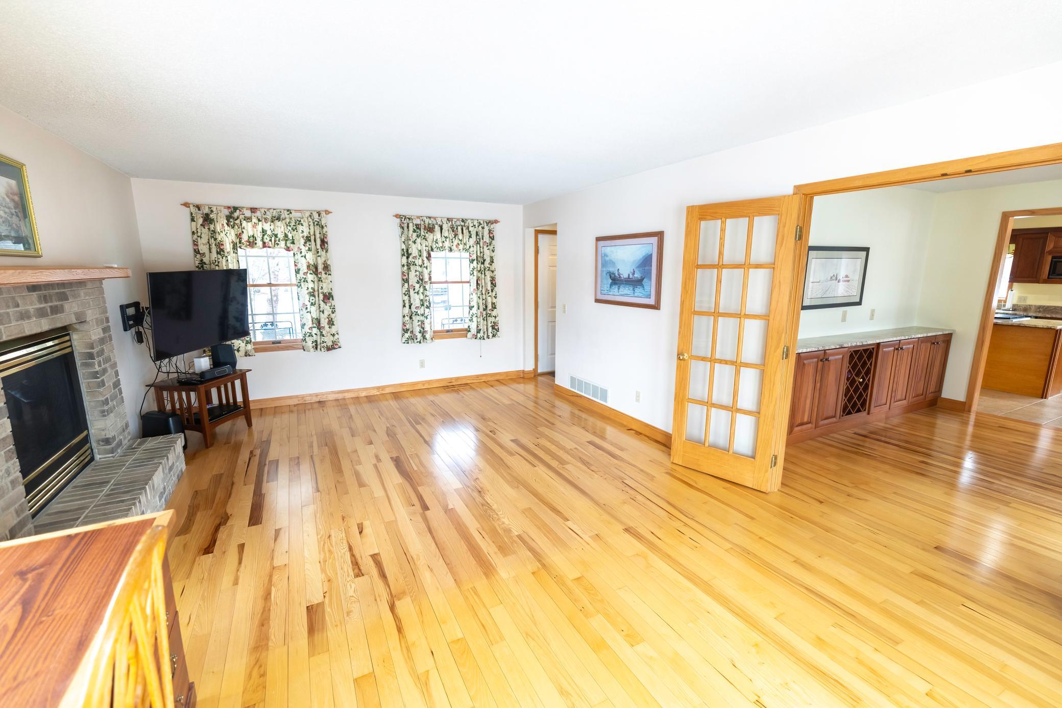 Living room with gleaming hardwood floors
