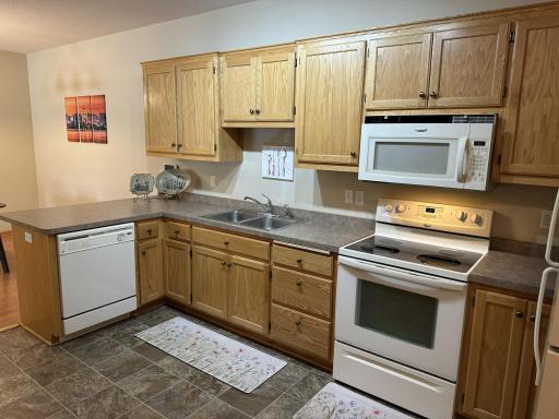 Ample cabinets with built-in microwave, stove & dishwasher