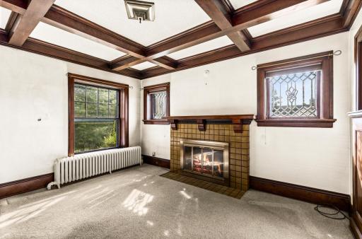 Living Room with Coffered Ceilings