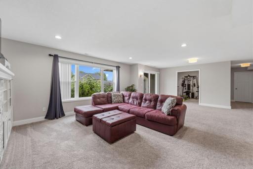 Large Lower Level Family Room with walk out to patio