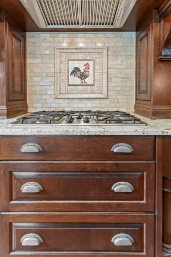Statement backsplash, abundant cabinetry!