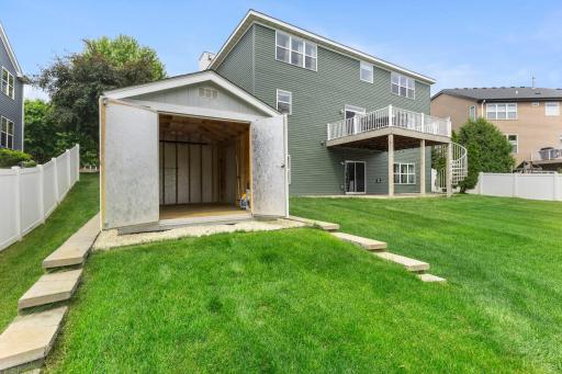 Storage shed, added in 2016, for additional organization.