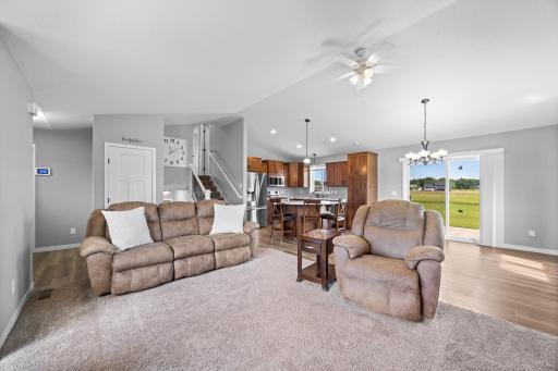 Vaulted ceilings & open concept living space.