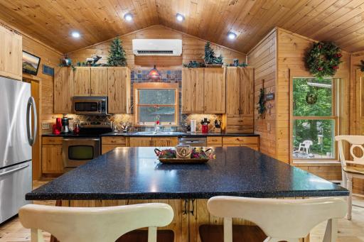 Kitchen center island with granite counters