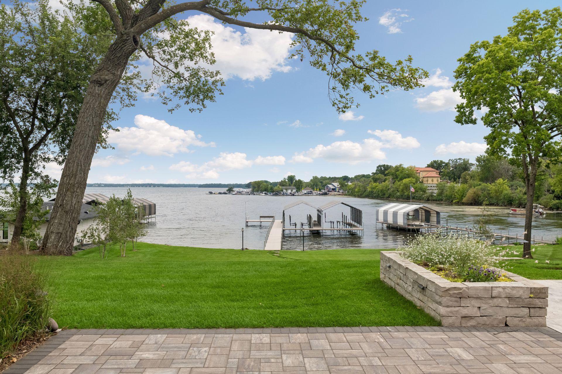 This home has beautiful southern water views on Browns Bay with 116 feet of shoreline