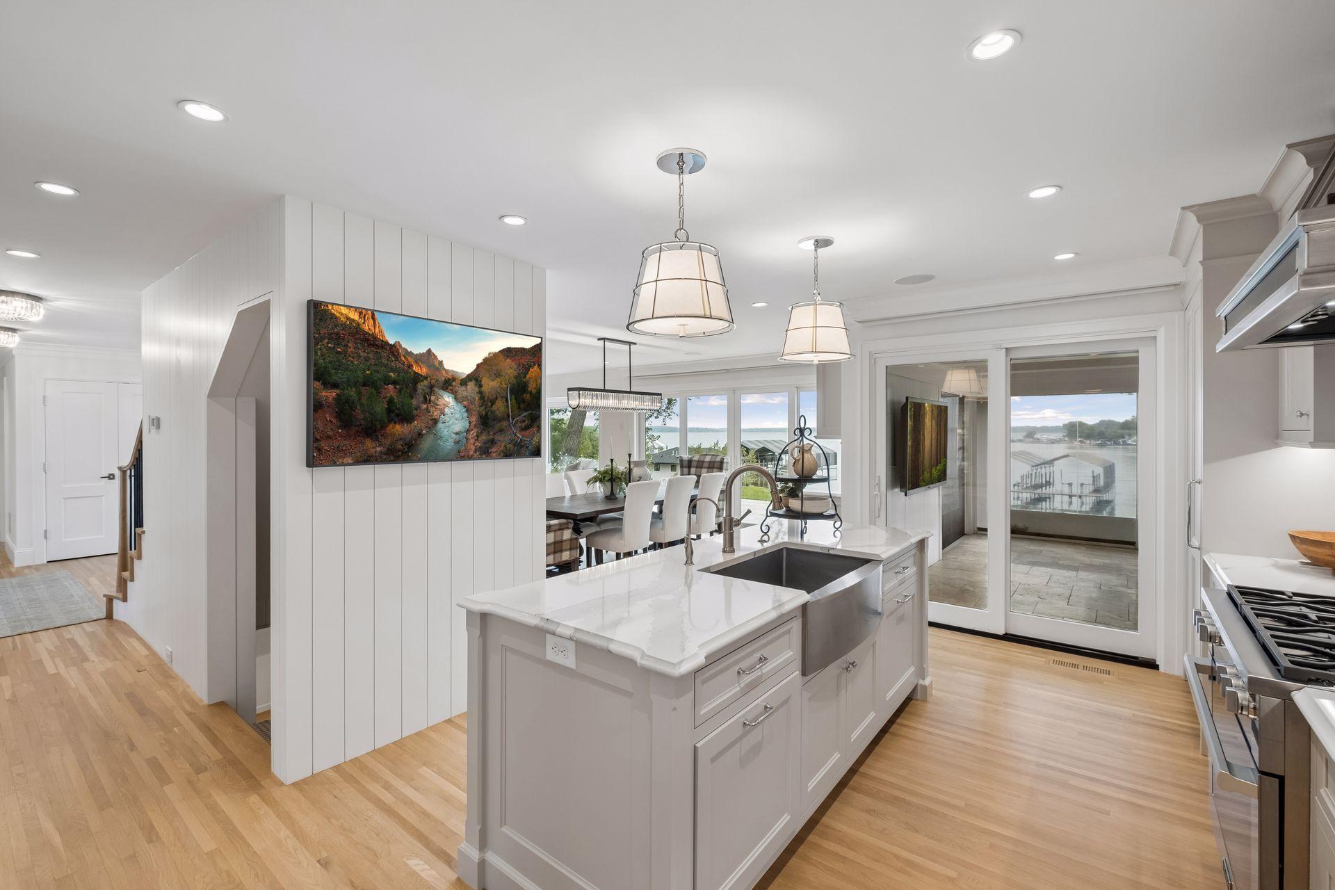 Center island offers additional storage space