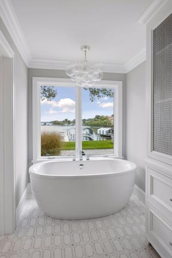 Soaking tub with views of Lake Minnetonka
